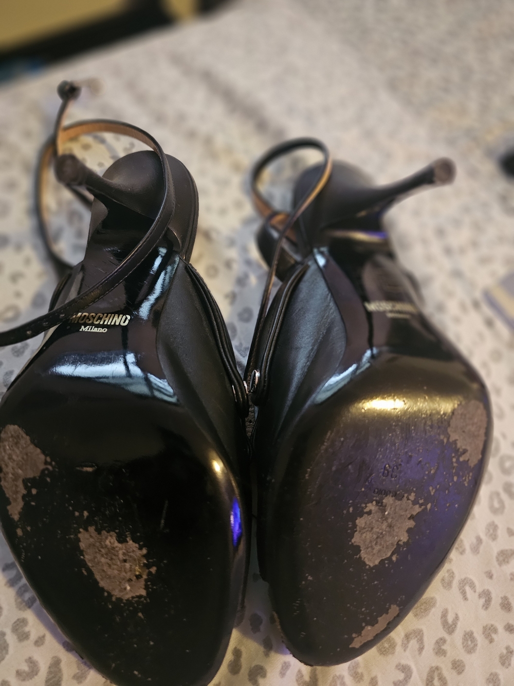 Moschino Black Leather Moto Biker Jacket Ankle Strap Sandals Size 39 - Picture 2 of 8